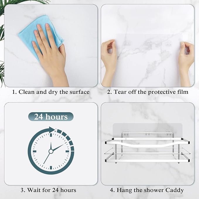 EAGMAK 4 Pack Transparent Shower Caddy Adhesive for Replacement, No Drilling, Soap Holder, Bathroom Storage Shelves and Kitchen Racks