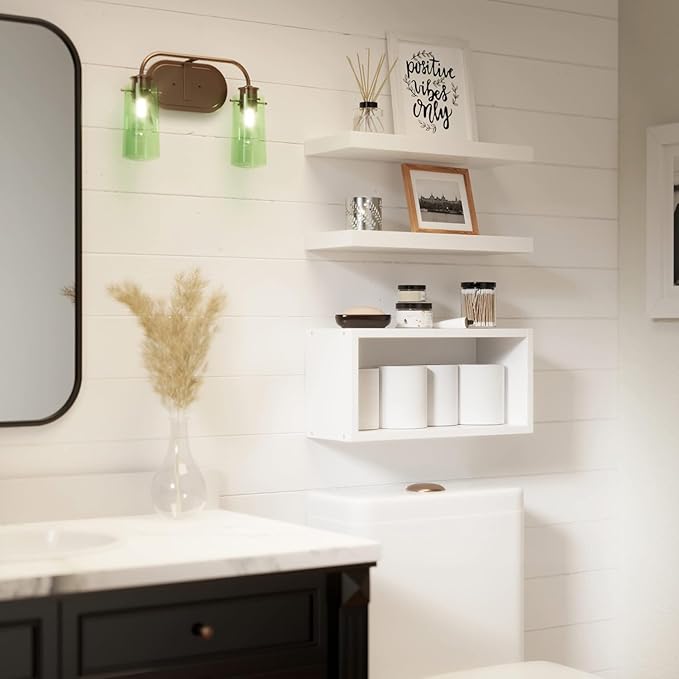 RICHER HOUSE White Floating Shelves Set of 3, Modern Bathroom Shelves Wall Mounted Shelves for Wall Decor, Over Toilet White Wall Shelves for Bathroom Bedroom, Living Room, Kitchen
