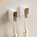 Wall Mounted Toothbrush Holders for Bathroom, 2 Pcs Strong Self Adhesive Tooth Brush Holder with Cover, Toothbrush Heads Organizer for Family, Brown
