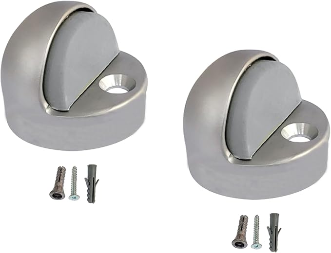 QCAA High Dome Floor Door Stop, 1-11/16" x 1-3/16", Zinc Die Cast, Satin Nickel, 2 Pack, Made in Taiwan