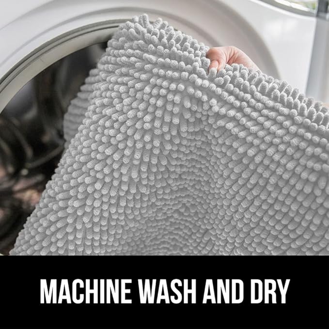 GORILLA GRIP Bath Rug Mat 54x24, Soft Absorbent Chenille, Quick Dry Microfiber Mats, Rubber Backing Washable Shower Floor Rugs, Bathmat Runner, US Designed Bathroom Home Decor Accessories Light Gray