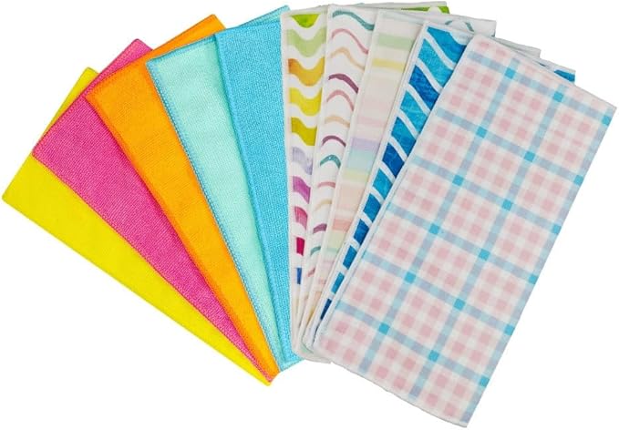 ERLUN Decorative Kitchen Dish Towels, Microfiber Cleaning Cloth with Lemon Print Pattern, Multi-Color Citrus Design, Machine Washable, 12 x 12 Inches (Minima)