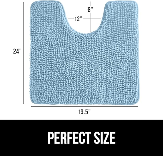 GORILLA GRIP Plush Absorbent Shaggy Chenille Bath Rug Mat for Oval Toilet Base with Rubber Backing, Machine Washable Rugs, Soft Microfiber Contour Mats for Toilets, Bathroom Decor, Sky