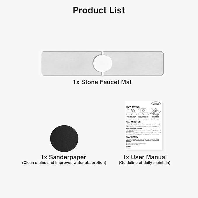 20" x 4" Stone Faucet Mat for Kitchen Sink, Quick Drying Diatomite Sink Tray, Faucet Sink Splash Guard for Prevents Moisture Buildup (White)