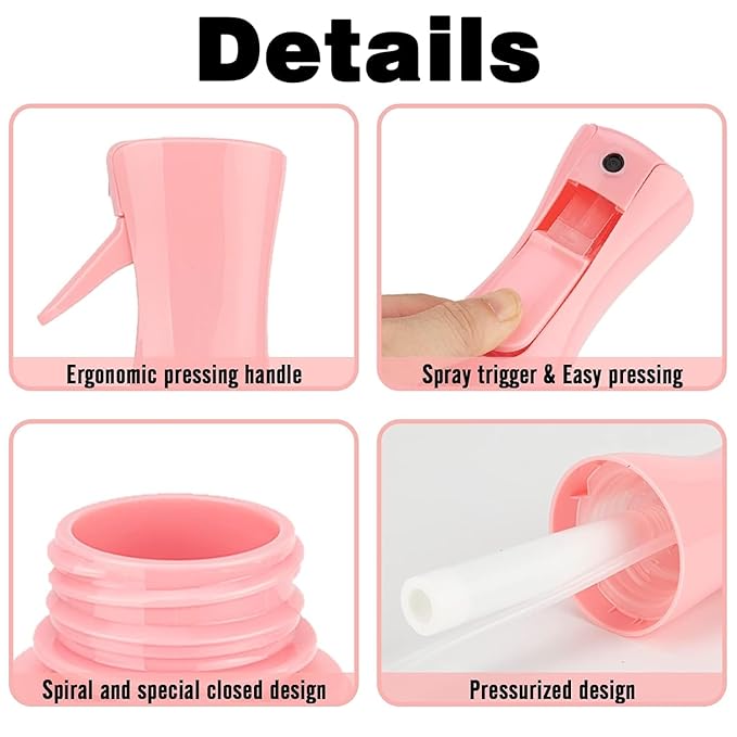 Spray Bottle for Hair (10.15OZ /300ML) Continuous Ultra Fine Mist Sprayer for Hair, Salons, Barber, Plants, Skin Care, 1 Plack Pink