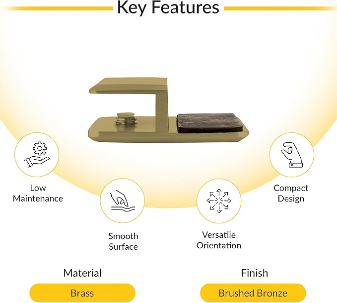 Brixwell Brushed Bronze Beveled Frameless Shower Door Stop for 1/4" to 3/8" Glass, Durable Brass Design, Non-Slip Barrier, Modern Bathroom Accessory