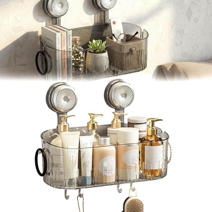 Fiopet No-Drill Bathroom Suction Storage Box, 2026 New Bathroom Suction Shelves, No Drilling Shelves Caddy Powerful Suction Cup Storage Holder Heavy Duty Shower Organizer (Transparent)