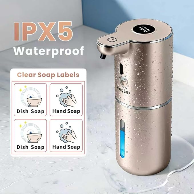 Automatic Soap Dispenser, Touchless Liquid Soap Dispensers, USB Rechargeable, 6-Level Adjustable Volume Control, 12.8oz/380ml, Wall Mount for Kitchen, Bathroom, Free Stickers (Champagne Gold)