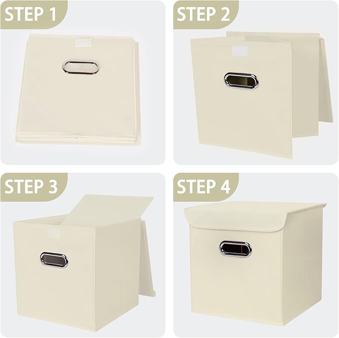 Closet Organizers Fabric Storage Bins With Lids Collapsible Cube Storage Organizer Basket With Handles,Storage Boxes for Clothes Storage,Office,Laundry,Shelves,6 Pack,（Creamy-White