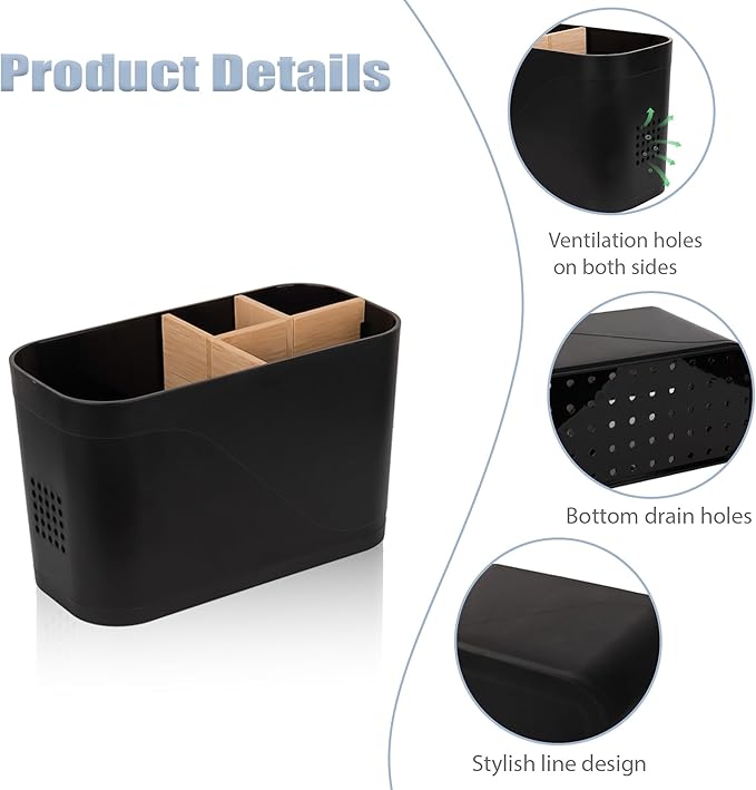 Toothbrush Holders for Bathrooms, Electric Tooth Brush Holder with Bamboo Dividers Kids Toothbrush and Toothpaste Organizer for Bathroom Countertop Accessories Storage, 4 Slots, Black