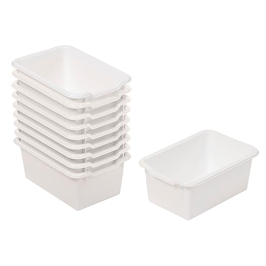 ECR4Kids Scoop Front Storage Bins, Multipurpose Organization, White, 10-Piece
