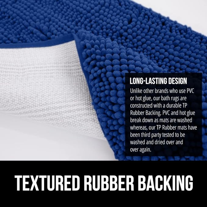 GORILLA GRIP Bath Rug Mat 36x24, Soft Absorbent Chenille, Quick Dry Microfiber Mats, Rubber Backing Washable Shower Floor Rugs, Bathmat Runner, US Designed Bathroom Home Decor Accessories Royal Blue