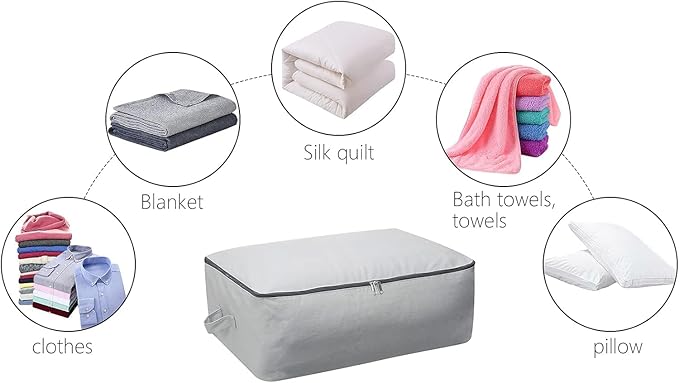Omygarden Ultra Thick Fabric Clothes Canvas Storage Bag Foldable Closet Organizer Bag with Reinforced Handle Sturdy for Sweaters, T-shirts, Blankets, Coats, 3 Pack, Light Gray
