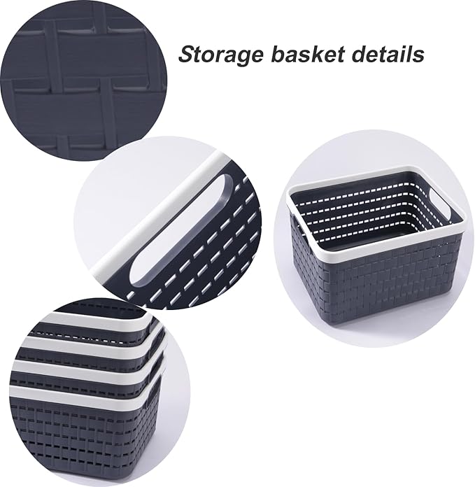 Plastic Storage Bin Baskets, Toilet Paper Basket for Bathroom, Plastic Organizer Shower Caddy with Handles for Living Room (Dark Grey 2 Pack)