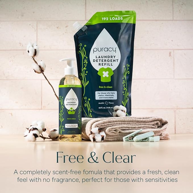 Puracy Laundry Detergent - Enzyme-Powered Liquid Laundry Detergent Concentrate, Natural Laundry Detergent Seen on TikTok, Non-Toxic (Free & Clear, 16 fl oz, 64 Loads)