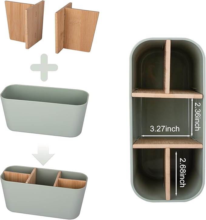 Toothbrush Holders for Bathrooms, Bamboo Tooth Brush Holder with 5 Slots Bathroom Vanity Organizer Countertop for Electric Toothbrushes, Toothpaste, Razors - Green