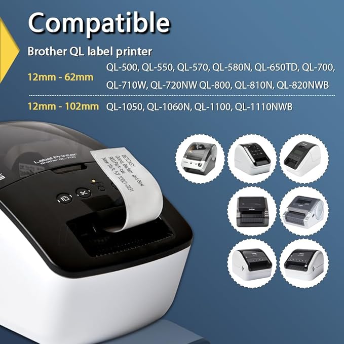BETCKEY - Compatible Continuous Labels Replacement for Brother DK-2205 (2.4 in x 100 ft), Use with Brother QL Label Printers [6 Rolls]