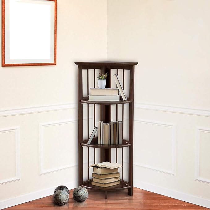 Casual Home Mission 4-Shelf Corner Folding Bookcase, Truffle Brown