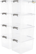 Citylife 32 QT Plastic Storage Bins with Latching Lids Stackable Storage Containers for Organizing Large Clear Storage Box for Garage, Closet, Kitchen, 8 Packs