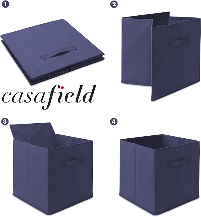 Casafield Set of 6 Collapsible Fabric Cube Storage Bins, Navy Blue - 13" Foldable Cloth Baskets for Shelves, Cubby Organizers & More