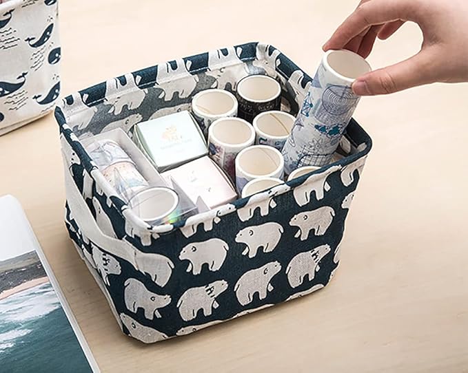 Lawei 9 Pack Mini Canvas Storage Bins - Collapsible Canvas Shelf Basket Nursery Organizer Box with Handles for Nursery Kids Bathroom Home Office