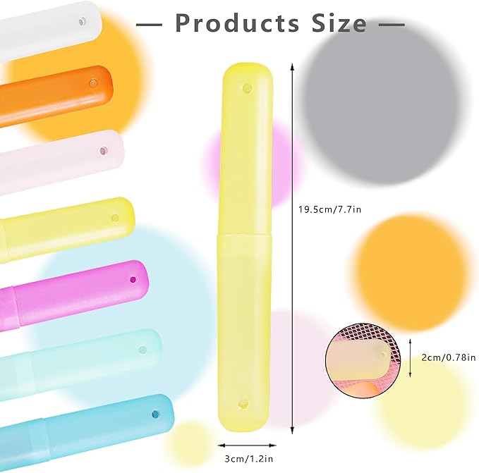 Toothbrush Travel Case 32 Pcs, Portable Travel Toothbrush Holder 7 Colors Transparent Frosted Plastic Toothbrush Protector Cover, Classroom Pencil Case
