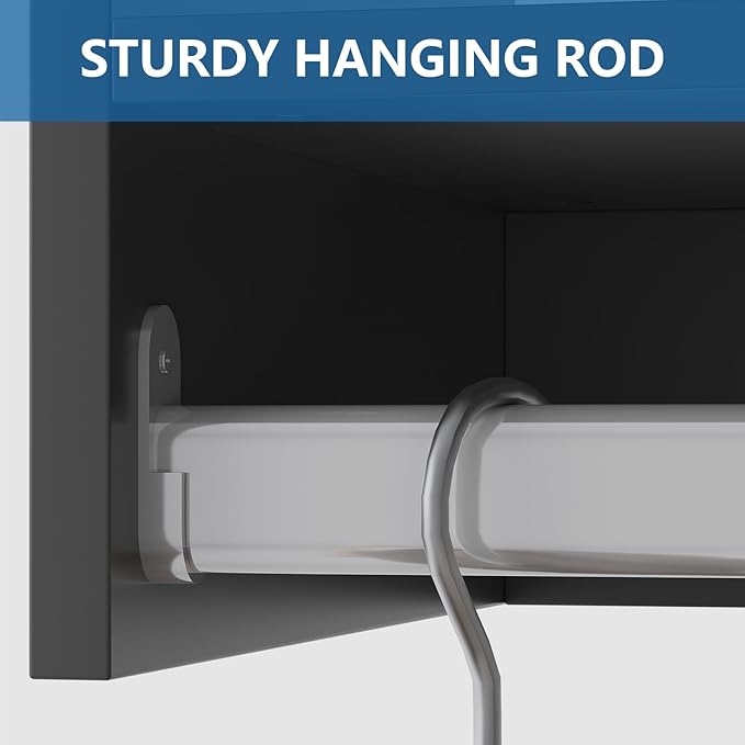 Medium Double Hanging Closet Unit, Modular Closet System, Wood Closet System Organizer with Storage for Walk in Closets, Clothing Rack Closet for Hanging Clothes, Bedroom,Black, 31.5" W