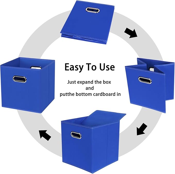 Black Foldable Storage Cubes Bins , Fabric Storage Box Cubes Organizer Baskets with Dual Handles for Home Organizer (Dark Blue)