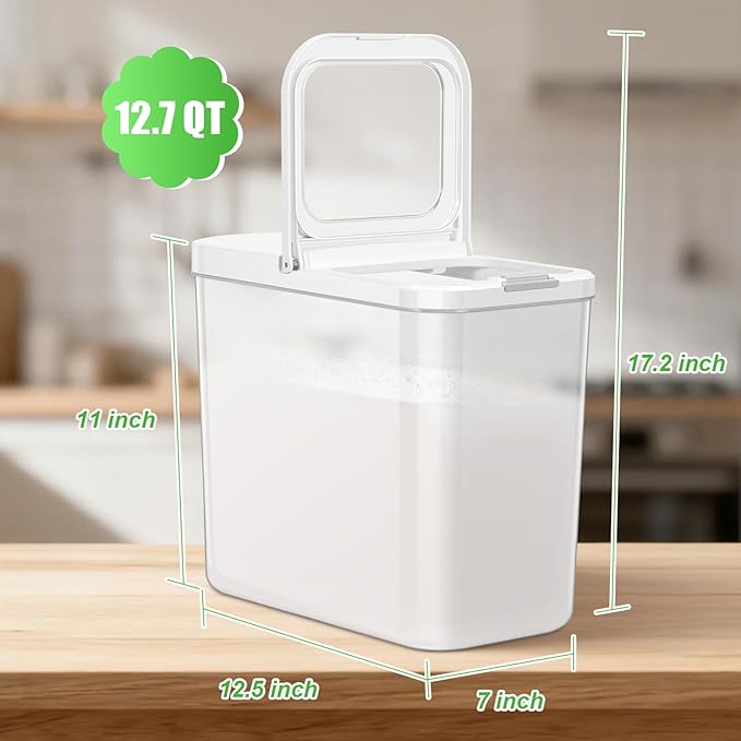 TBMAXS Rice Flour Storage Container - 12.7 Qt | 25 Lbs Crystal-Clear Plastic Food Storage Container Bin with Pop-up Lid for Grains Beans, Dry Food Holder for Kitchen Pantry Organization and Storage