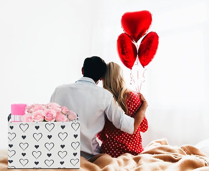 CLOCOR Rectangular Storage Basket Empty,Gift Basket,Waterproof Storage Bin with Handles,Room Decor(3PCS Cute Heart)