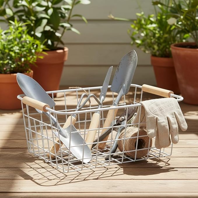Kitchen Wire Baskets Farmhouse Decor Metal Food Storage Organizer,Household Refrigerator Bin with Built-in Handles for Cabinets, Pantry,Bathroom 4 Packs (white)