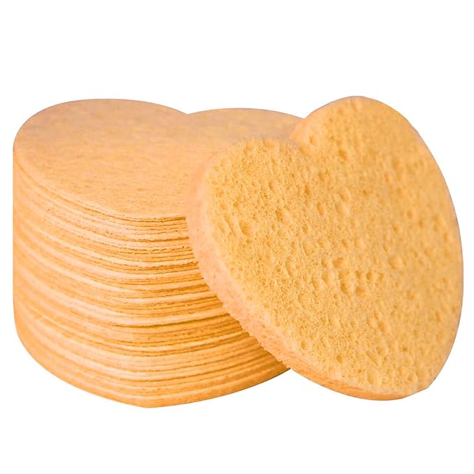 50-Count Facial Sponges Compressed, 100% Natural Cellulose Face Sponge Professional Cosmetic Spa Sponges for Face Cleansing, Exfoliating Mask, Makeup Removal for Travel and Home, Deep Yellow