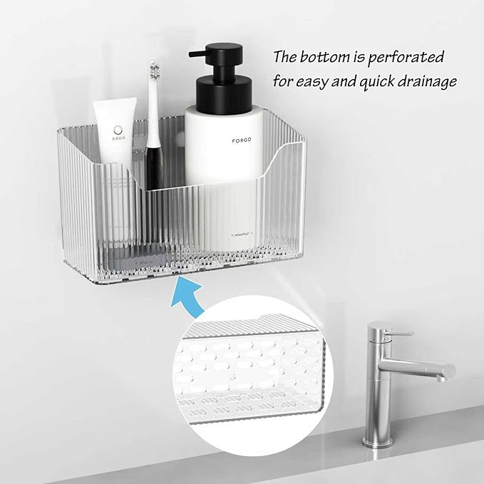 2 Pack Cabinet Door Organizer, Inside Cabinet Door Storage, Shower Caddy Stackable Clear Plastic Makeup Organizer Adhesive Hanging Bin for Kitchen Cabinets, Bathroom, Pantry, Office