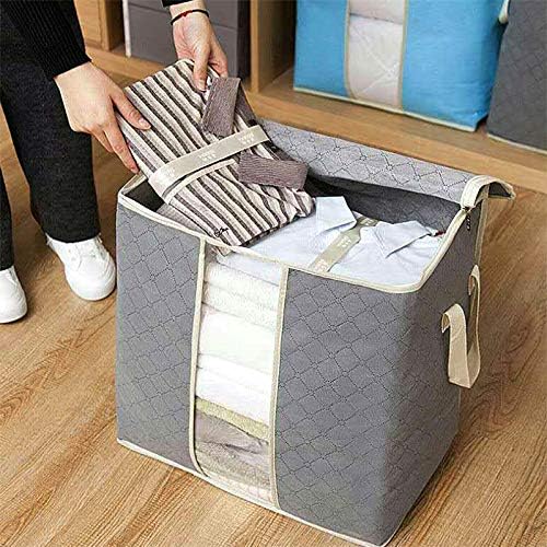 Szxc 2 Pack Foldable Erect Storage Bags Under Bed Closet Organizer 18 x 11 x 19 inch (L x W x H) - for Quilt Blanket Pillow Clothes Bedding - Clear Window & Handles - Easy to Fit 5 Throw Pillows