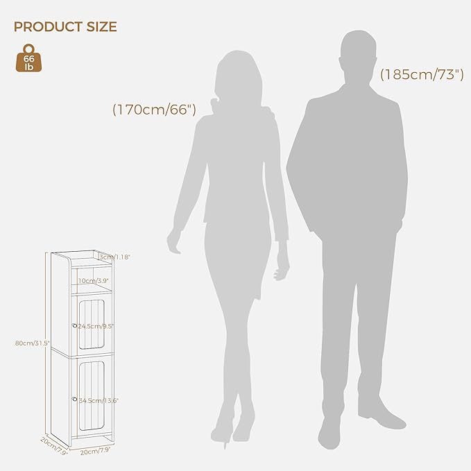 BEWISHOME Small Bathroom Cabinet, Bathroom Storage Cabinet with Adjustable Shelves & 2 Doors, Narrow Toilet Paper Cabinets, 7.9" D x 7.9" W x 31.5" H, for Small Spaces, White YYG03W