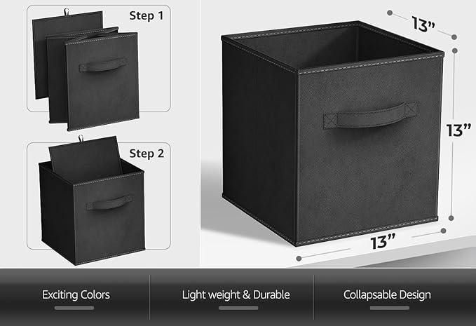 Sorbus Fabric Storage Cubes - 6 Foldable Storage Bins for Organizing Pantry, Cubbies, Toy Box - Clothes Storage & Closet Organizer - 13 Inch Collapsible Cube Baskets for Shelves with Handle