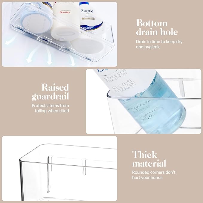 PAVSTINE 2 Pcs Clear Shower Shelf, Large Bathroom Wall Mounted Shower Caddy, No Drill Self Adhesive Bathroom Organizer with Self Adhesive Tape