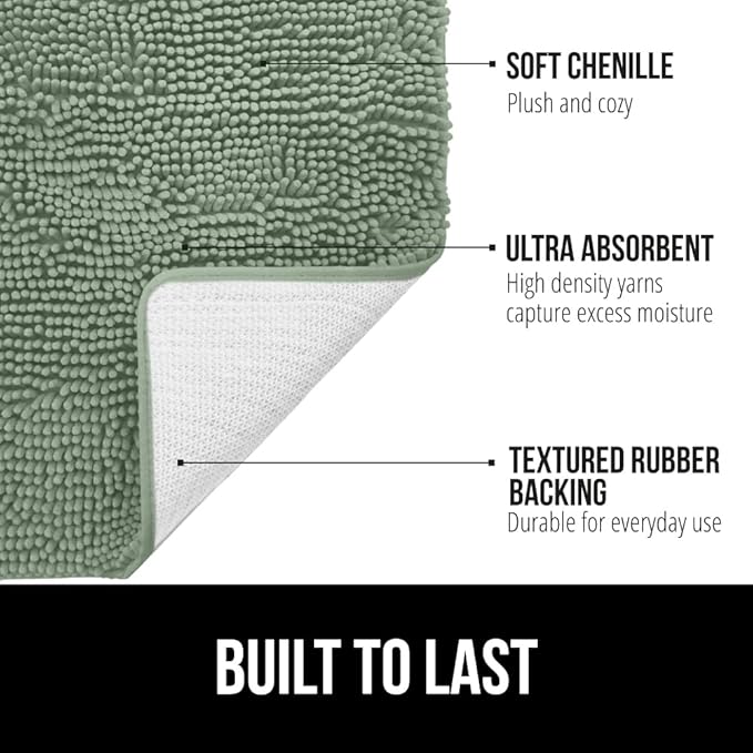 GORILLA GRIP Plush Absorbent Shaggy Chenille Bath Rug Mat for Oval Toilet Base with Rubber Backing, Machine Washable Rugs, Soft Microfiber Contour Mats for Toilets, Bathroom Decor, Sage