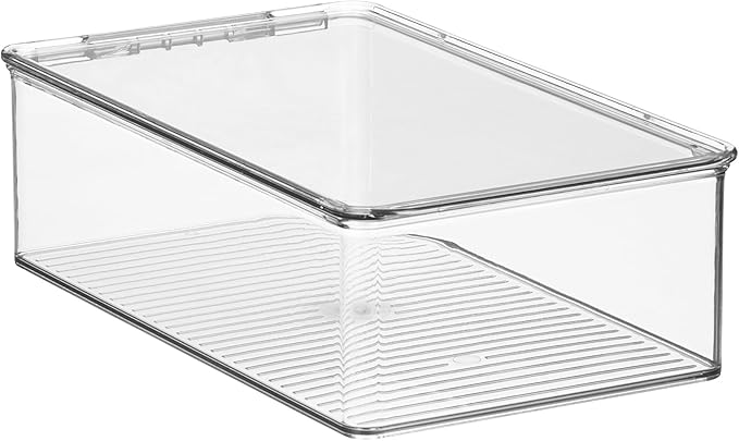 iDesign Stackable Plastic Shoe Box with Hinged-Lid for Sneakers, Sandals, and Flats, Set of 4, Clear