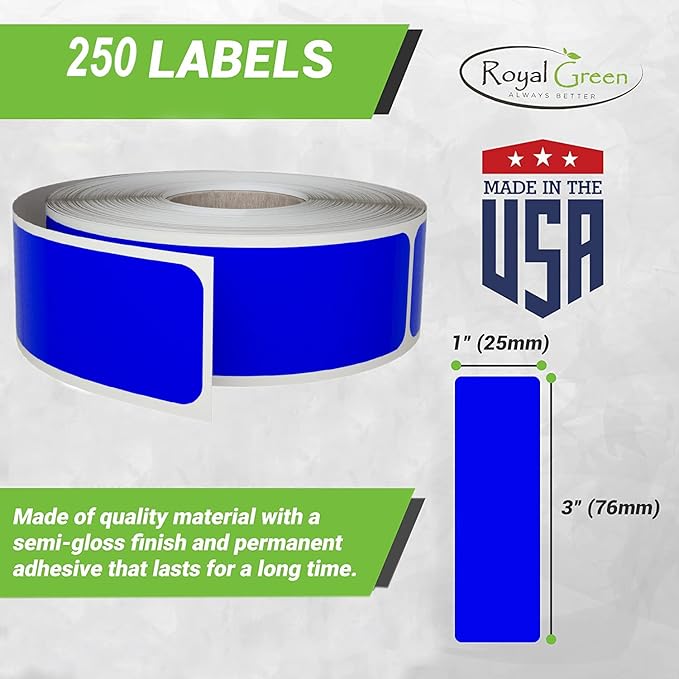 (7.5mm x 2.5mm) Black Stickers on a Roll 250 Pack, Rectangular Adhesives Labels 3x1 inch by Royal Green
