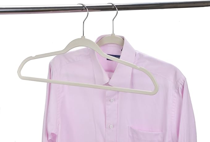 Quality Hangers Multi Pack Slim Plastic Hangers for Clothes - Sturdy Non-Velvet Pink Hangers with 360° Swivel Chrome Hook & Notches - Versatile for Coats Shirts Dresses (50, Ivory, 17.7" inch)