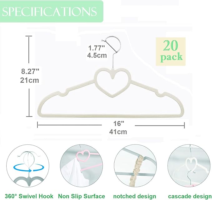 Velvet Hangers 20 Pack, 16" Non Slip Adult Hangers, Slim Clothes Hanger with 360 Degree Swivel Hook - Durable & Cute for Coats, Shirts, Dress (White)