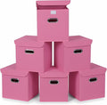 Closet Organizers Fabric Storage Bins With Lids Collapsible Cube Storage Organizer Basket With Handles,Storage Boxes for Clothes Storage,Office,Laundry,Shelves,6 Pack,（Pink）