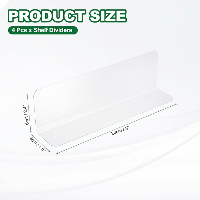 uxcell 4pcs Clear Shelf Dividers, 8"x2.4" Plastic L-Shaped Shelf Separator, Transparent Organizer Divider for Supermarket Store Commodity Classification