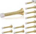 HOMOTEK 12 Pack Spring Door Stopper with Rubber Bumper 3-1/8" Flexible Spring Heavy Duty Wall Door Stop Low Mounted Door Bumper for Home (Bright Brass)