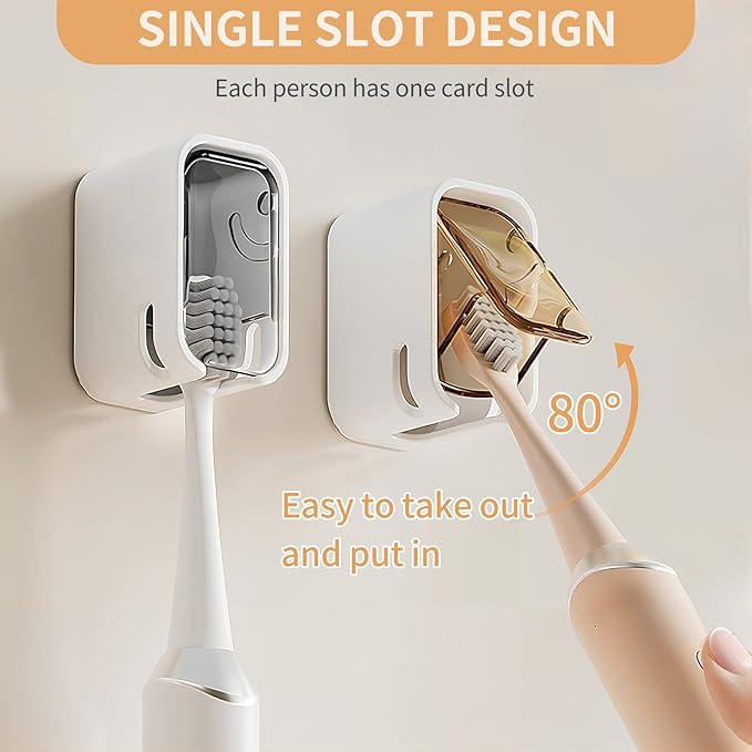 Wall Mounted Toothbrush Holders for Bathroom,Strong Self Adhesive Tooth Brush Holder with Cover, Toothbrush Heads Organizer for Family, 3 Pcs