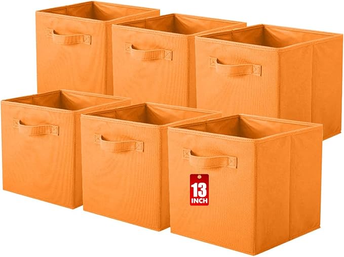 ShellKingdom Storage Bins, Foldable Fabric Storage Cubes And Cloth Organizer Drawer For Closet And Toys, 13 X 13 X 13 INCH, 6 Pack (Orange)