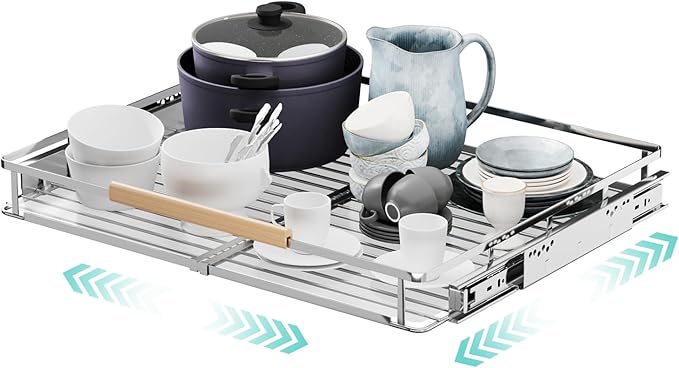 jkxoo Expandable Pull Out Cabinet Organizer, Adjustable Width:17.1~28''W x 22.5''D Under Sink Organizer, Drawer Storage Shelves for Kitchen, Bathroom, Closet, Pantry, Cupboard, Pots, Pans