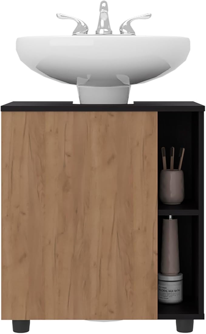 CHARMMA Under Sink Storage 24.4" H, 1 Door, 4 Shelves, 4 Legs, Natural Oak/Black Wengue - Bathroom, 16.30x21.70x24.40in