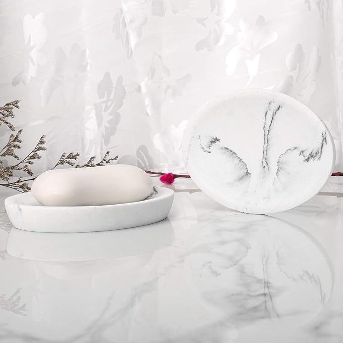 L'ARL GMVOI Bathroom Accessories Set,4 Pieces Marble Bathroom Vanity Countertop Accessory Set with Bathroom Toothbrush Holder Set,Soap Dispenser,Tumbler,Soap Dish for Bathroom Home Decor